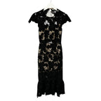 NWT Alice + Olivia Black Velvet Lace Clover Open Back Midi Dress Womens 2