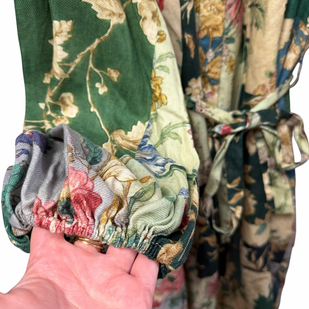 Alemais Loretta Patchwork Dress Green Multi Floral Pure Linen Size AU 12 / US 8