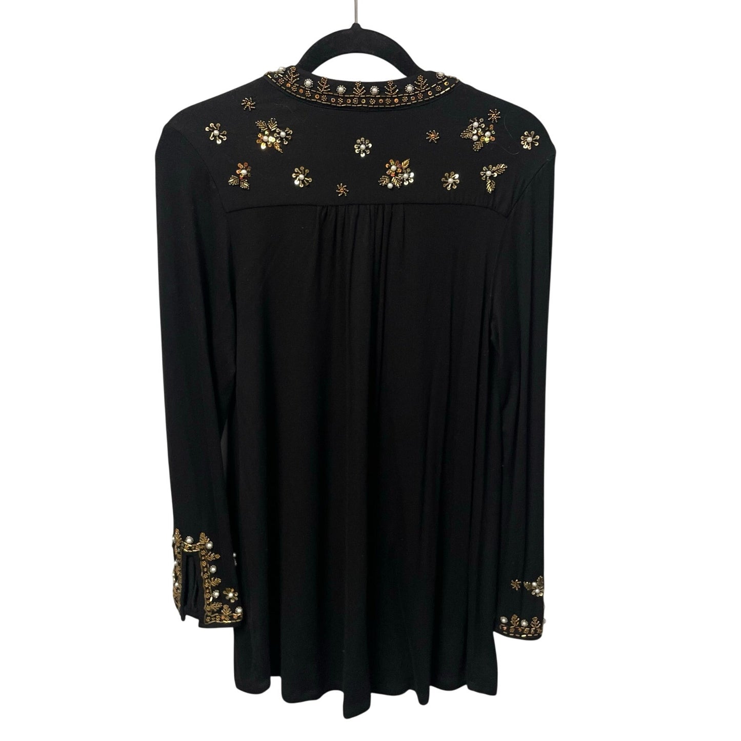 Soft Surroundings Festa Tunic Top Black Gold Beaded Floral Womens Size Small
