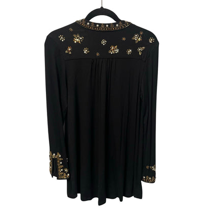 Soft Surroundings Festa Tunic Top Black Gold Beaded Floral Womens Size Small