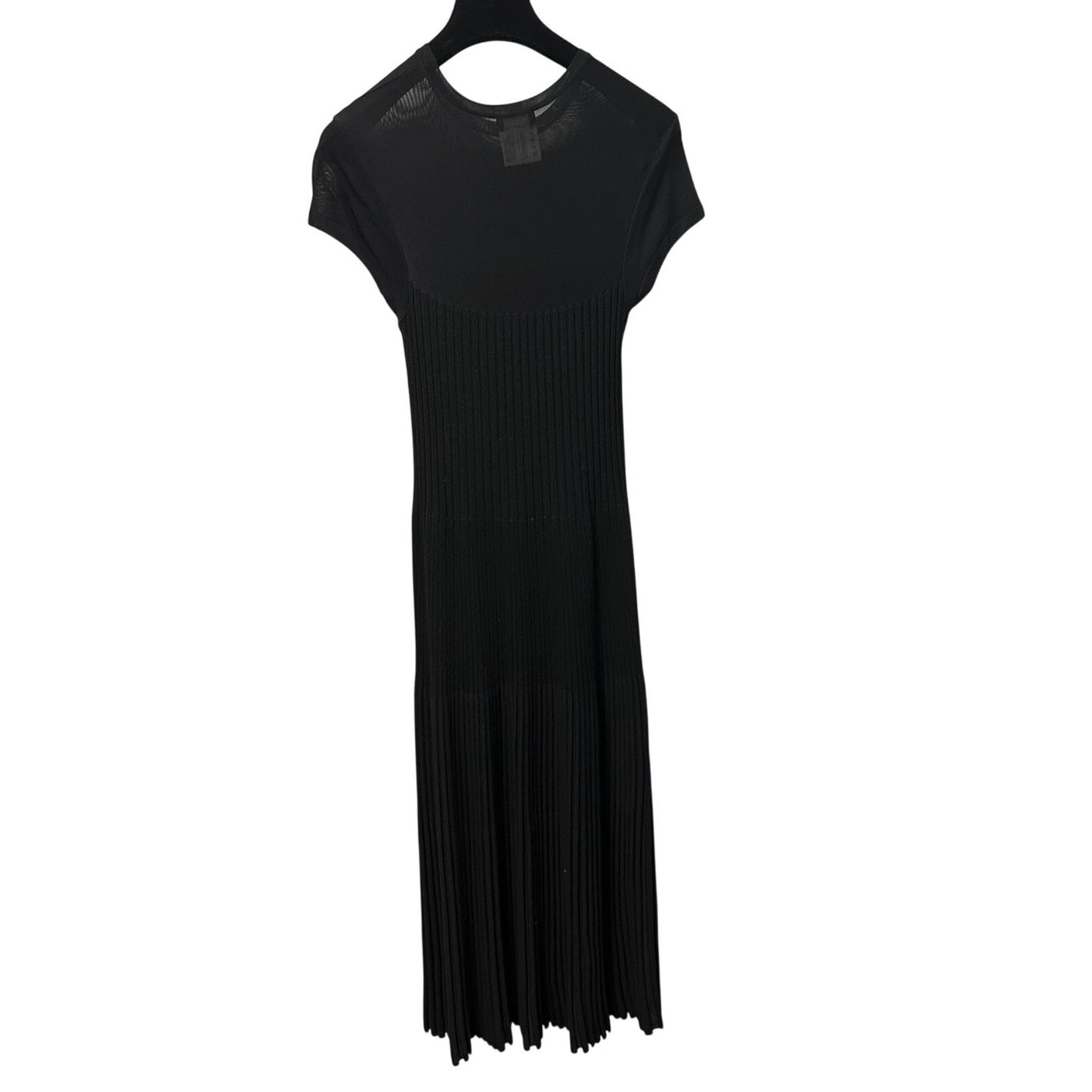 Chanel Black Wool Silk Blend Ribbed Knit Short Sleeve Maxi Dress Womens 36 / 00