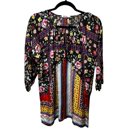 Johnny Was Lookout Electra Floral 3/4 Sleeve V Neck Silk Blouse Womens Small