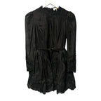 NWT Zimmermann Hypnotic Lace Trim Belted Linen Silk Mini Dress Black US 4