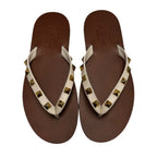 Valentino Garavani Ivory Rockstud Leather Flat Thong Sandal Womens 39 / US 9