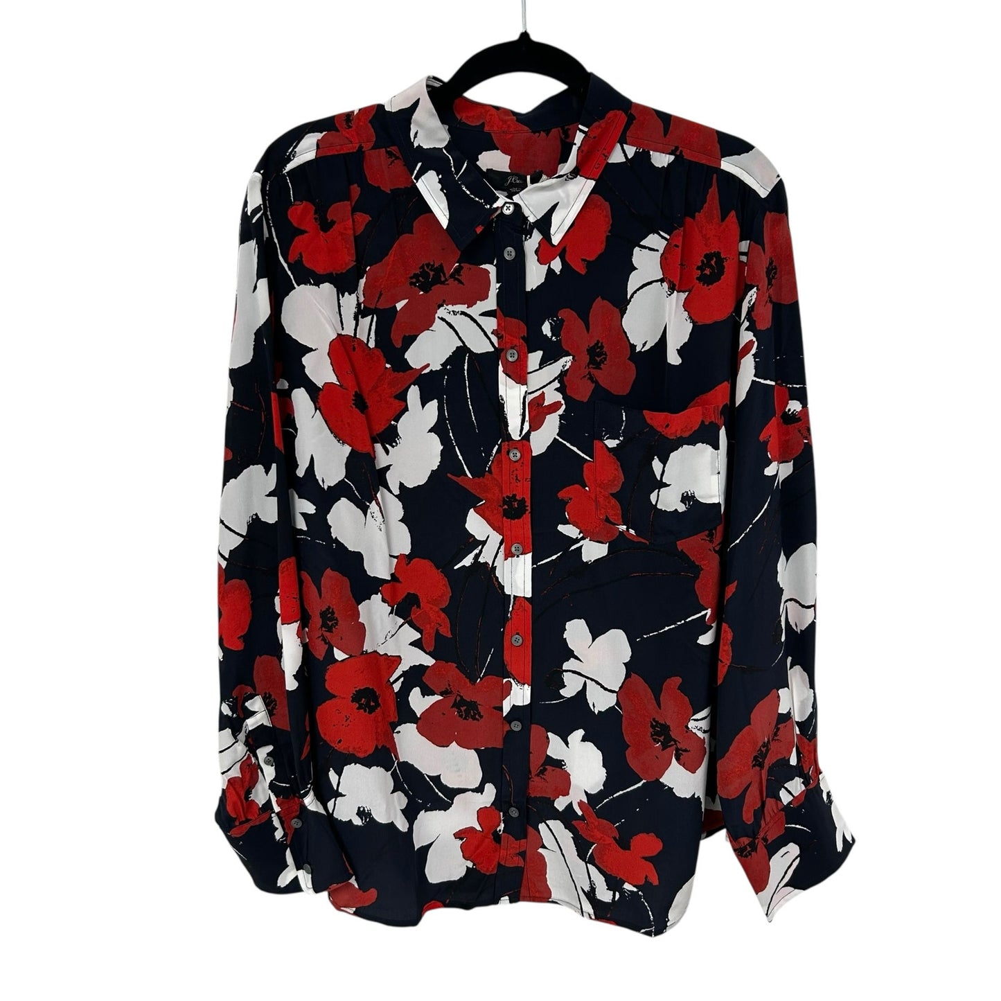 NWT J. Crew Silk Classic Fit Button Down in Navy Poppy Floral Print Womens 22