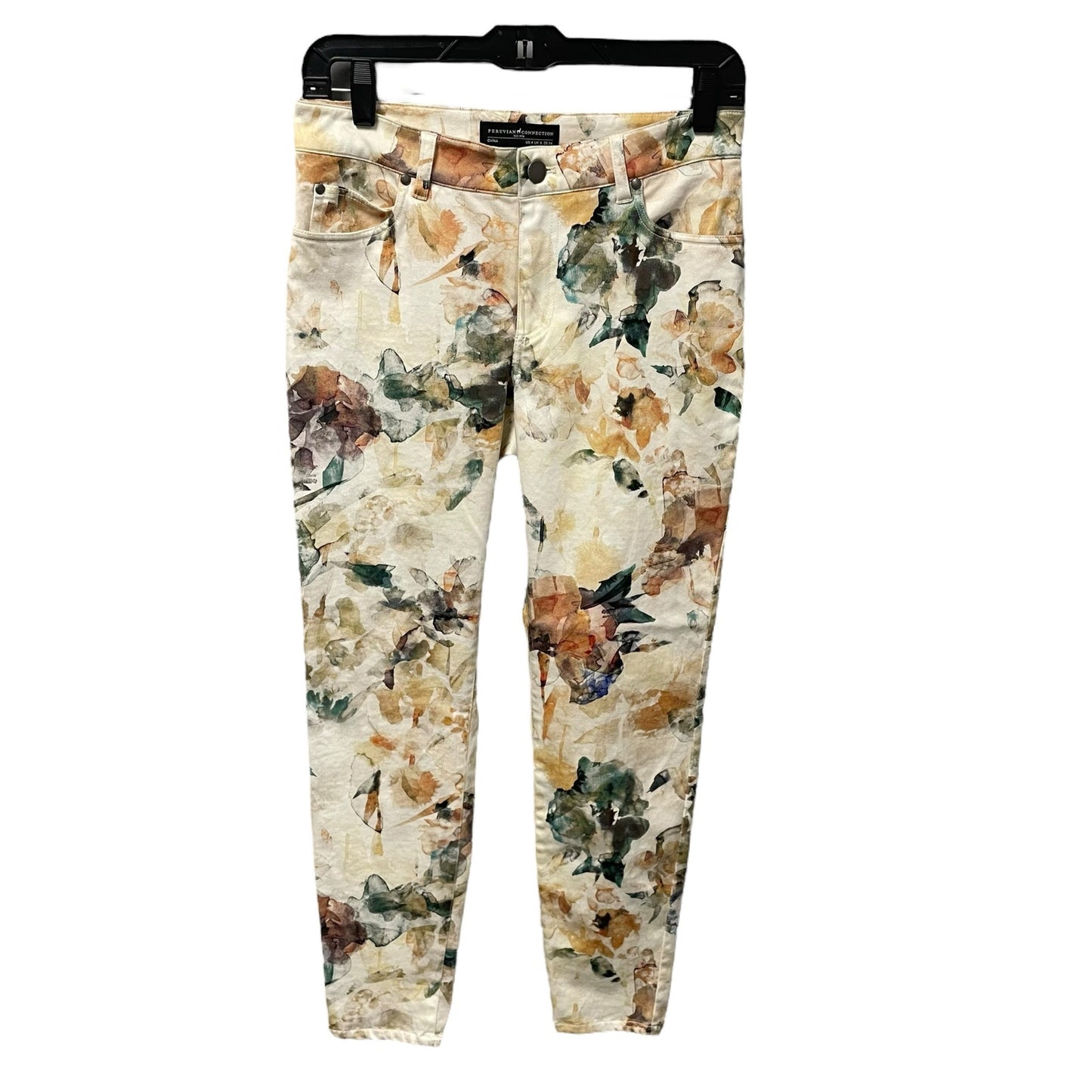Peruvian Connection Multicolor Isola Watercolor Floral Print Pant Womens 4
