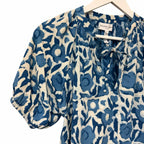 Apiece Apart Lumina Popover Blouse Organic Cotton Batik Floral Indigo Print XS