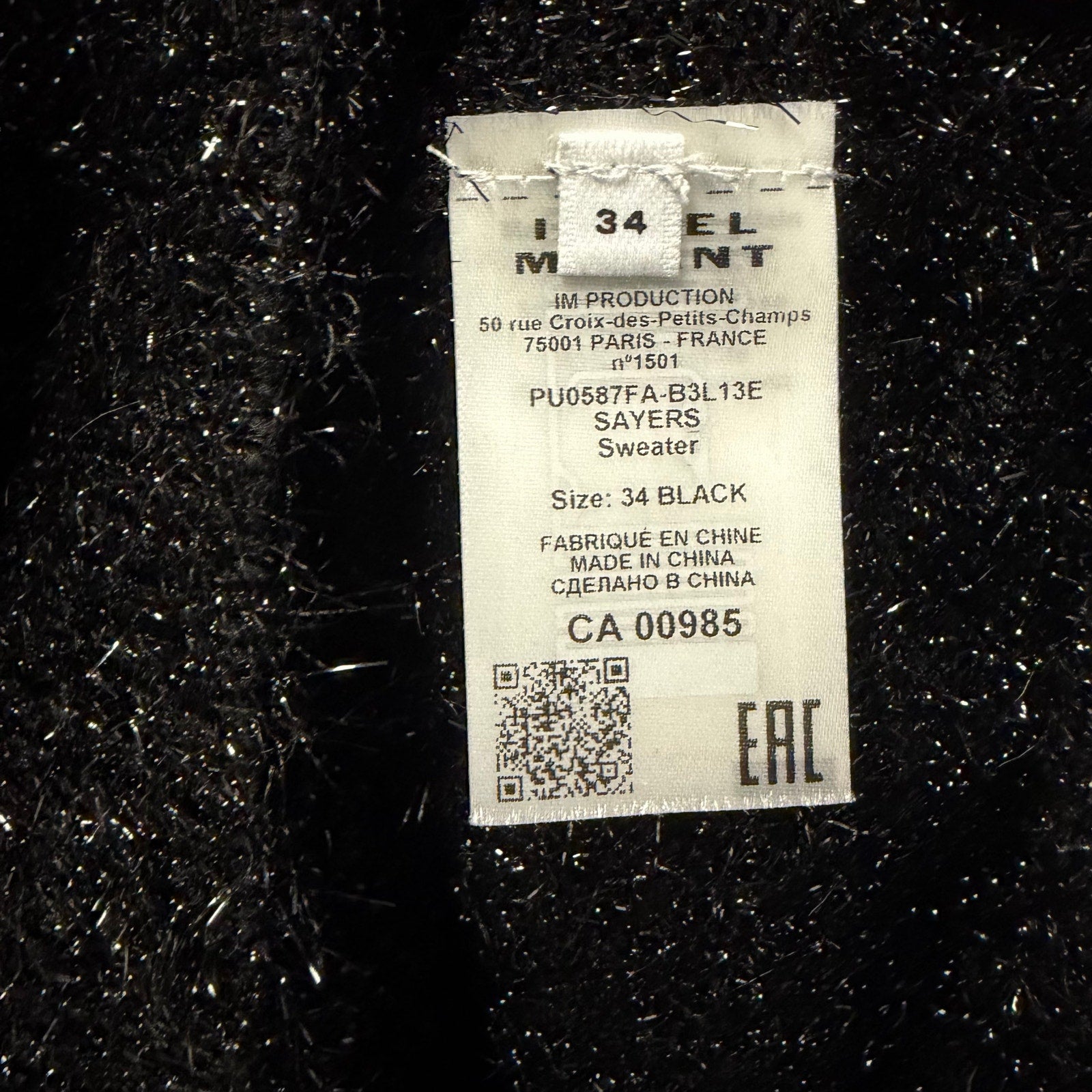 NWT Marant Etoile Black Metallic Tinsel Sayers Glitter Sweater Womens 34 / US 0