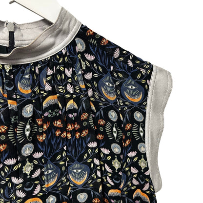Chloe Blue Orange Evil Eye Lotus Print Pleated Bubble Top Womens 36 / US 4
