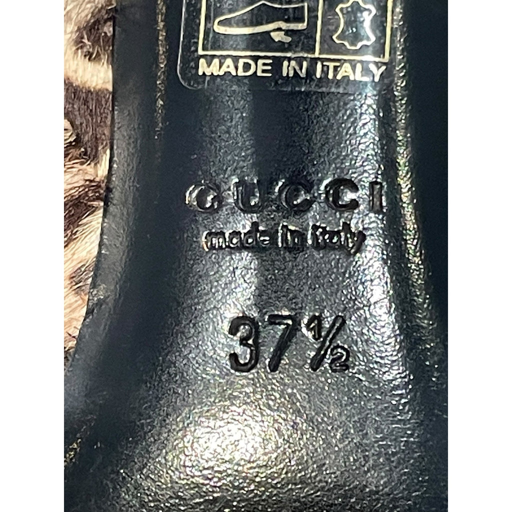 Gucci Paloma Leopard Print Pony Hair Heeled Bootie GG Logo Size 37.5 / US 7.5