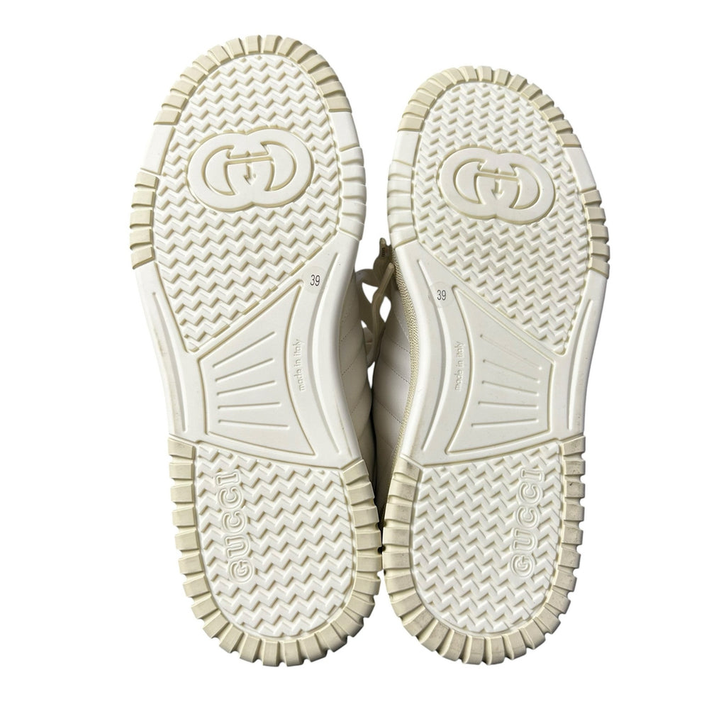 Gucci White Re-Web Low Top Leather Lace Up Sneakers Mens 39 / US 5.5