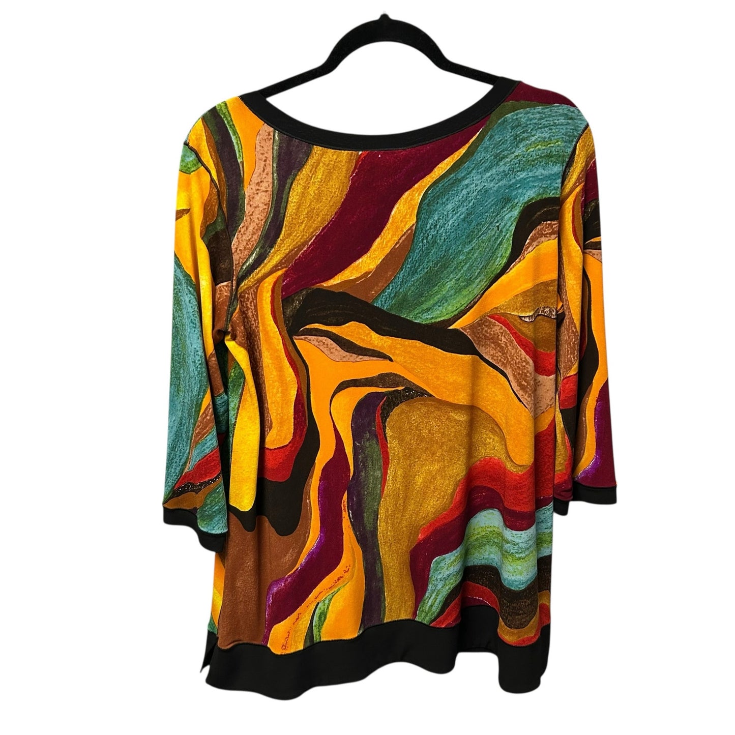 Eva Varro Y2K Black Multicolor Abstract Print 3/4 Sleeve Tunic Top Womens Large