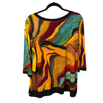 Eva Varro Y2K Black Multicolor Abstract Print 3/4 Sleeve Tunic Top Womens Large
