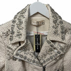 NWT Alice + Olivia Avril Embellished Vegan Moto Jacket Off White Womens Small