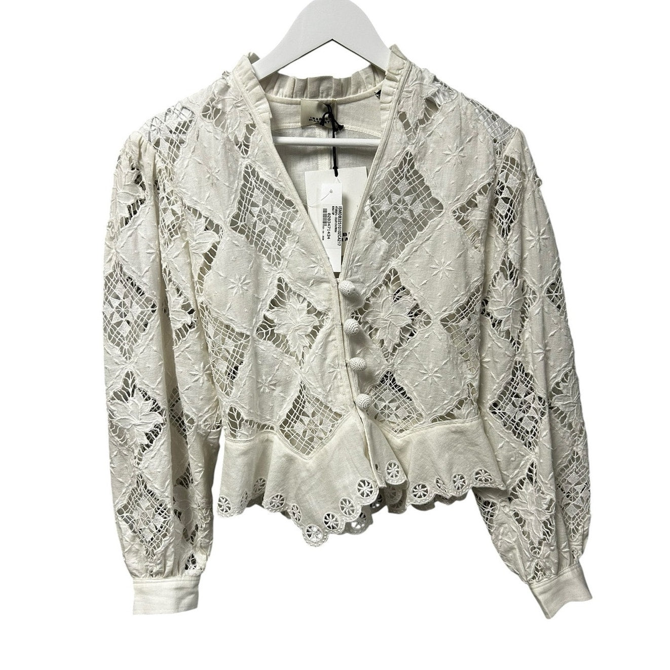 Isabel Marant White Cotton Linen Blend Broderie V Neck Nina Top Womens 34 / US 2