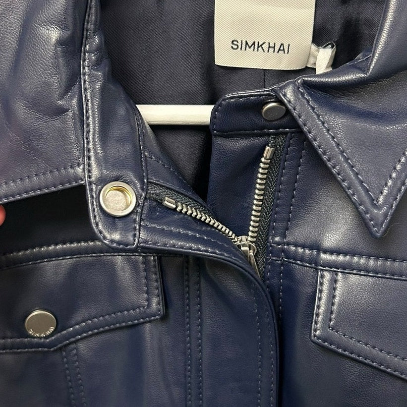 NWT Simkahi Midnight Navy Wyatt Vegan Leather Zip Up Jacket Womens Small