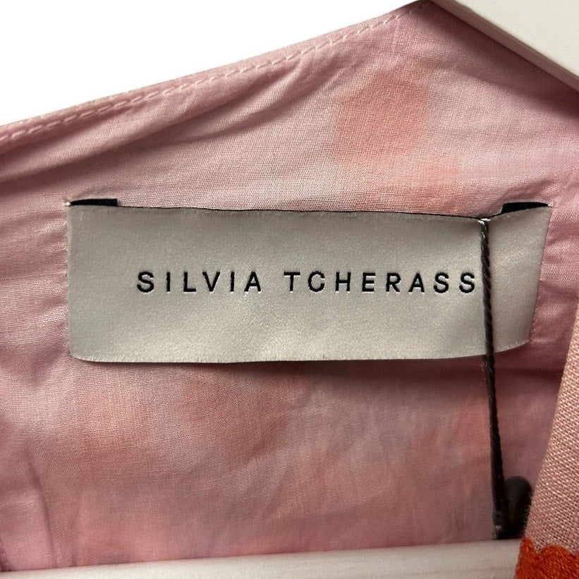 NWT Silvia Tcherassi Pink Orange Embroidered Olive Midi Dress Womens Small