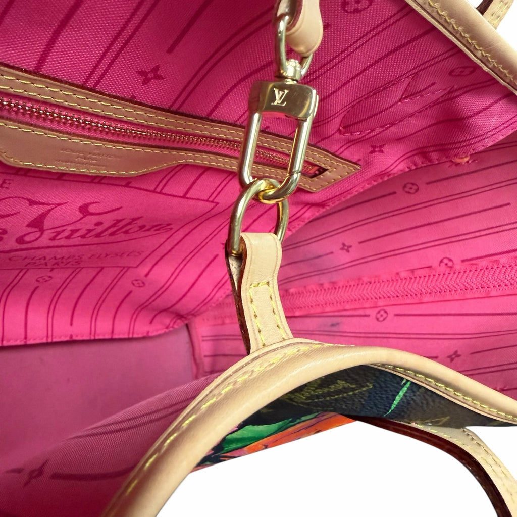 Louis Vuitton Stephen Sprouse Roses Neverfull Handbag Brown Pink Floral Designer