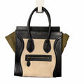 Celine Tricolor Luggage Handbag Color Block Neutrals Leather Green Black Beige