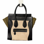Celine Tricolor Luggage Handbag Color Block Neutrals Leather Green Black Beige