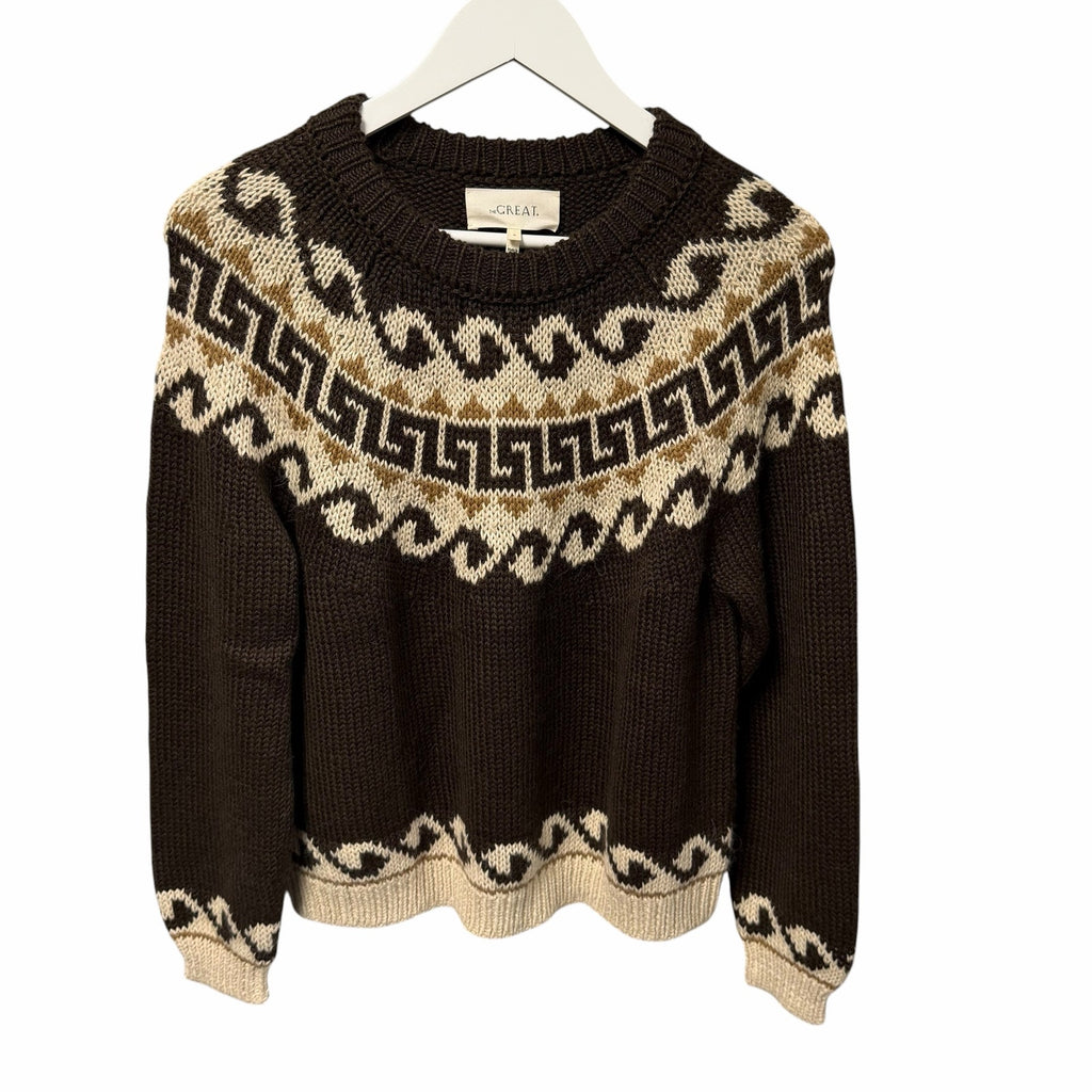 NWT The Great Greek Key Pullover Sweater Driftwood Neutral Intarsia 0 / US XS