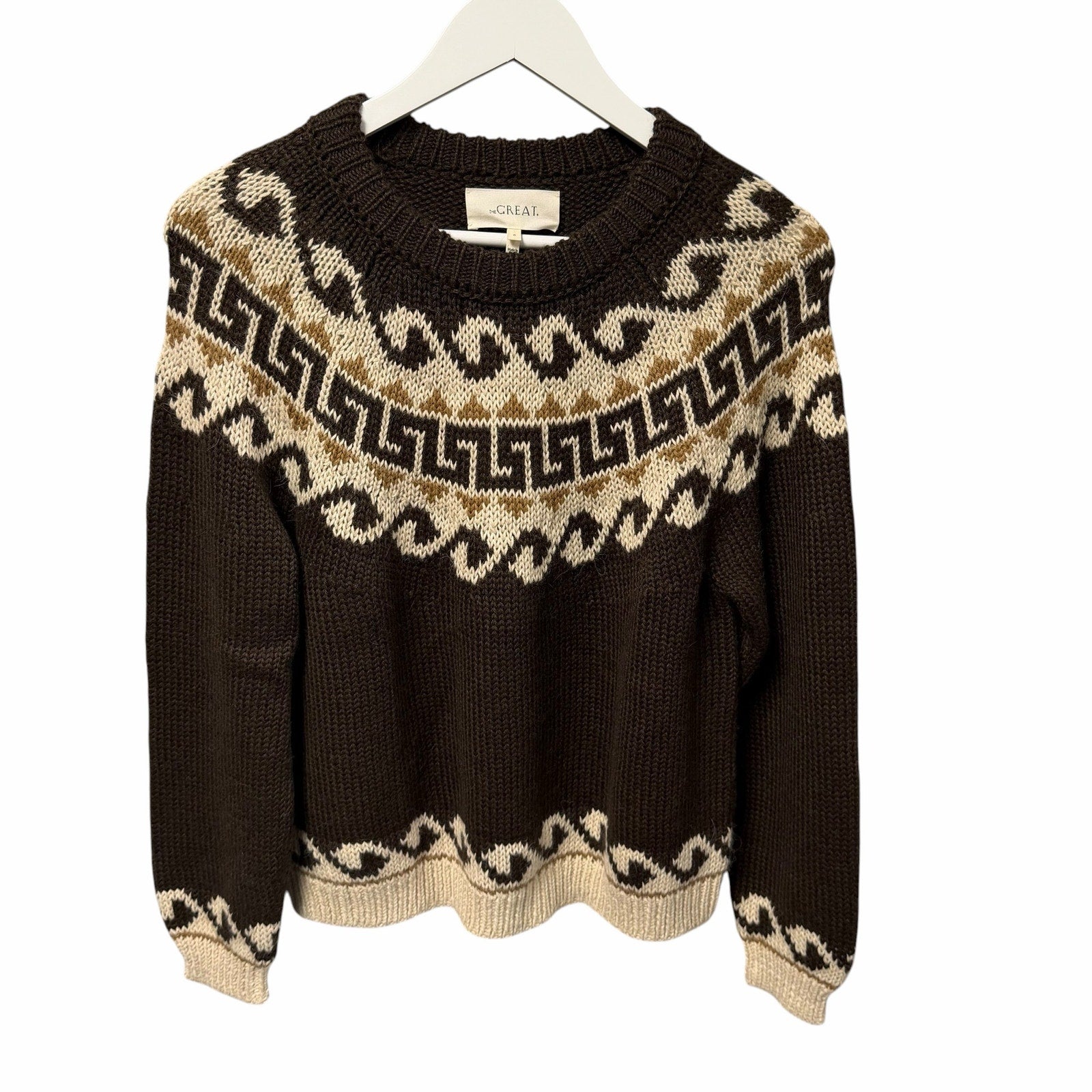NWT The Great Greek Key Pullover Sweater Driftwood Neutral Intarsia 0 / US XS