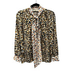 Marie Oliver 100% Silk Cream Multicolor Animal Print Tie Neck Top Womens Medium