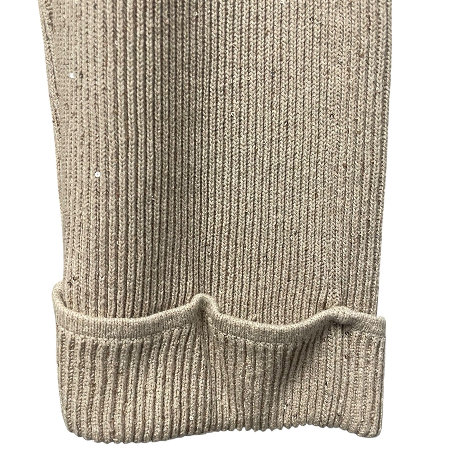 Brunello Cucinelli Dazzling Rib Knit Trousers in Neutral Beige Sequin Womens XS