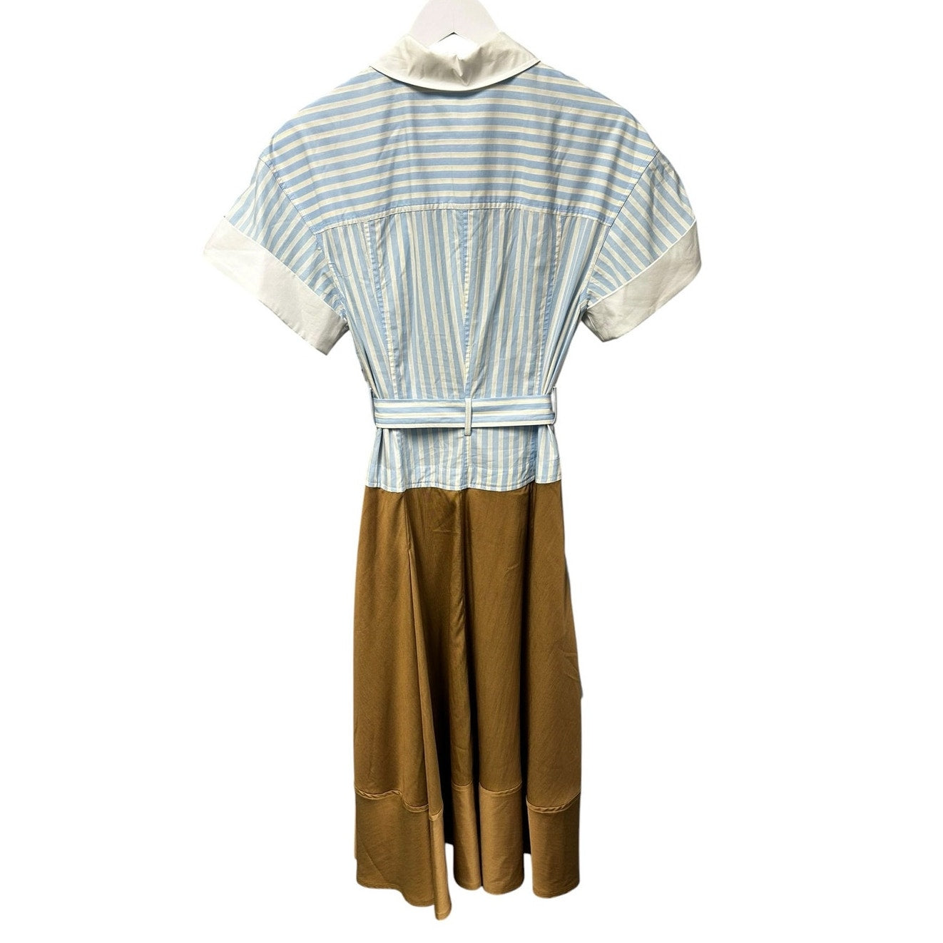 NWT Simkhai Hydrangea Blue White Stripe Belted Midi Shirt Dress Womens 2