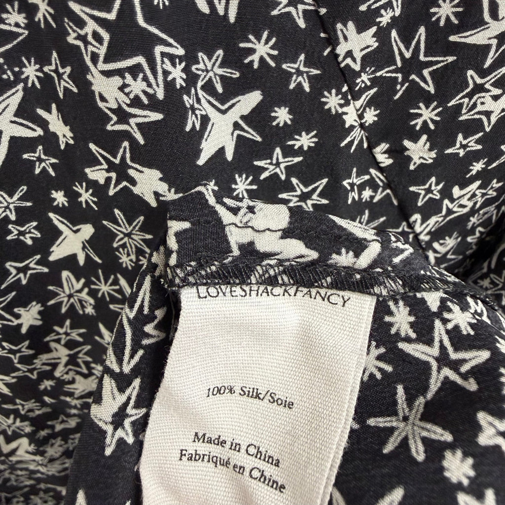 LoveShackFancy Pure Silk Black White Star Print Ruffled Mini Dress Womens 10