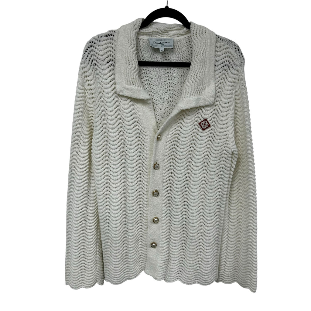 Casablanca Tennis Club White Wavy Gradient Long Sleeve Crochet Shirt Mens XS