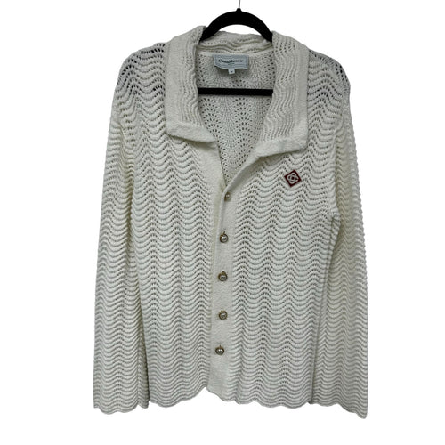 Casablanca Tennis Club White Wavy Gradient Long Sleeve Crochet Shirt Mens XS