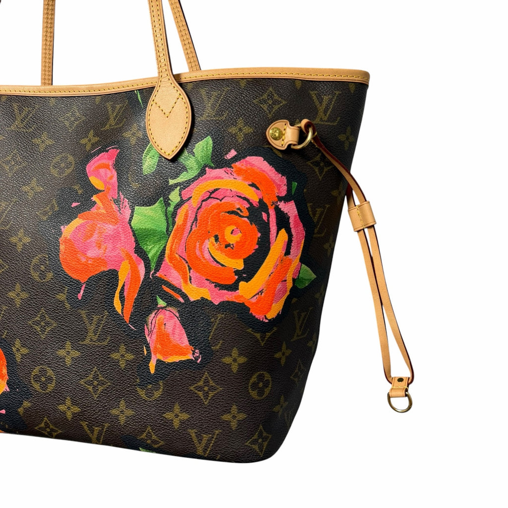 Louis Vuitton Stephen Sprouse Roses Neverfull Handbag Brown Pink Floral Designer