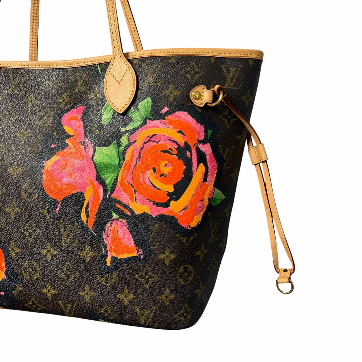 Louis Vuitton Stephen Sprouse Roses Neverfull Handbag Brown Pink Floral Designer