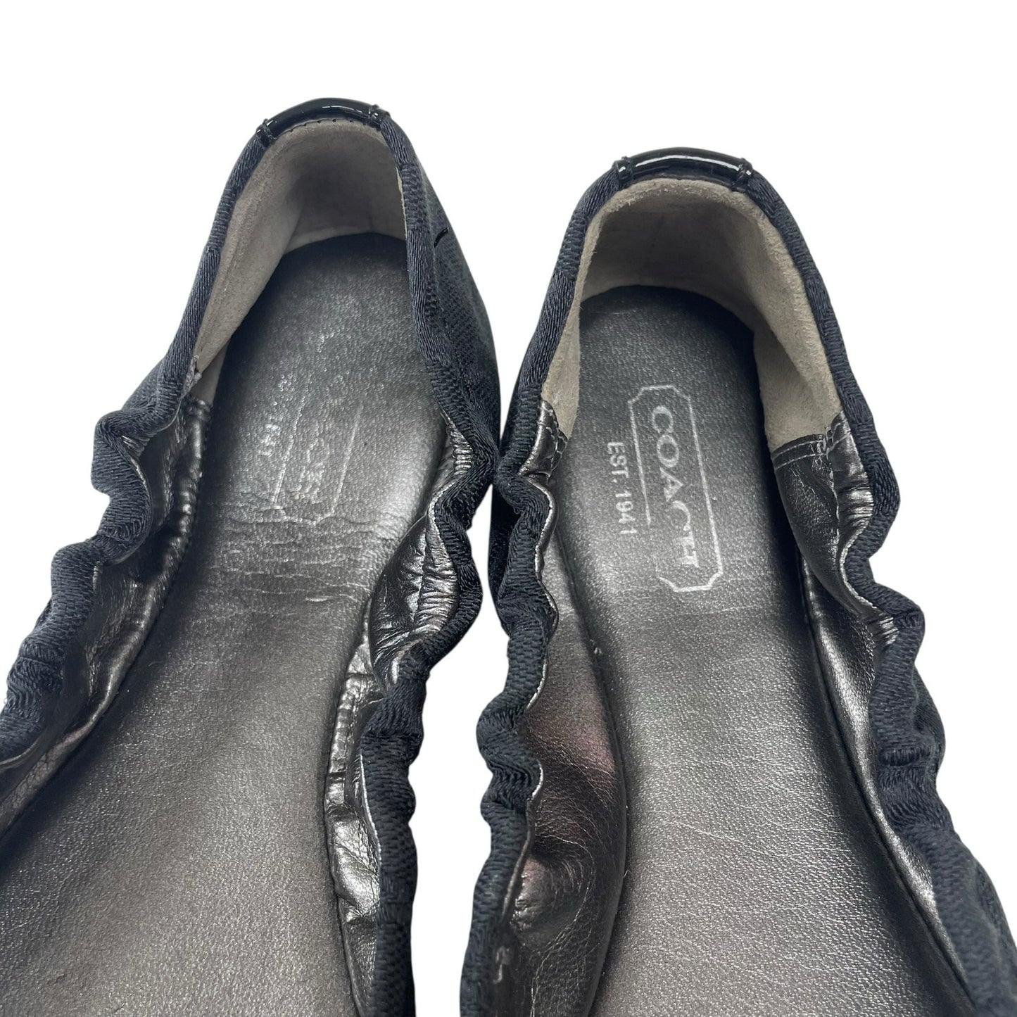 Coach Aly Ballet Flat in Scrunched Signature Black Canvas Logo Print Womens 6.5