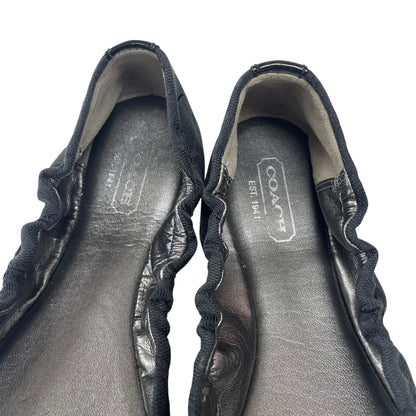 Coach Aly Ballet Flat in Scrunched Signature Black Canvas Logo Print Womens 6.5