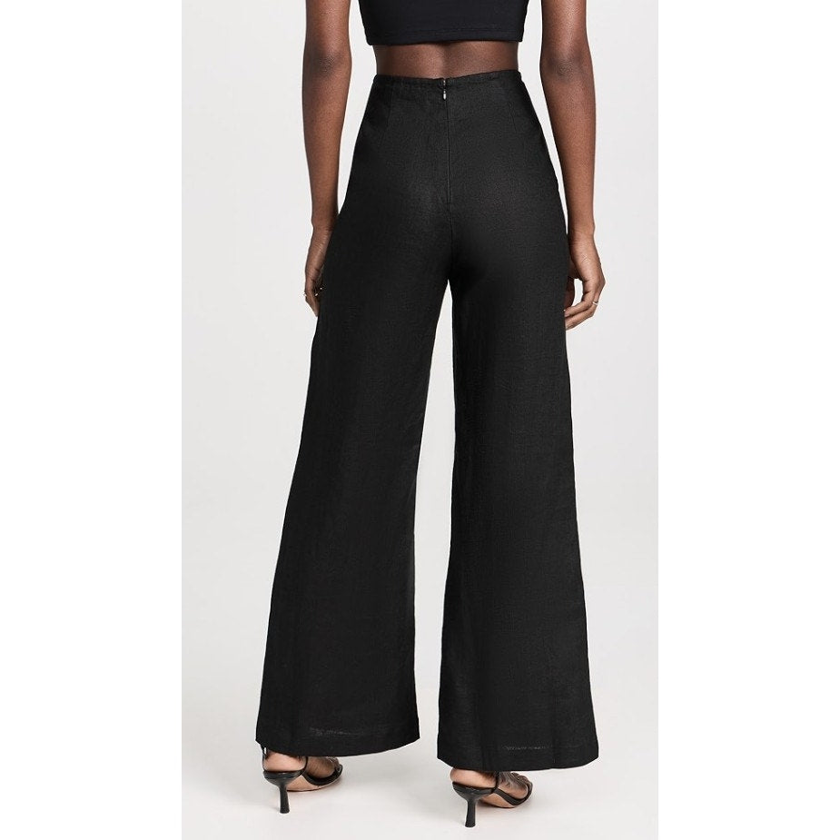 NWT Faithfull The Brand Black High Rise Wide Leg Linen Arto Pants Womens 2
