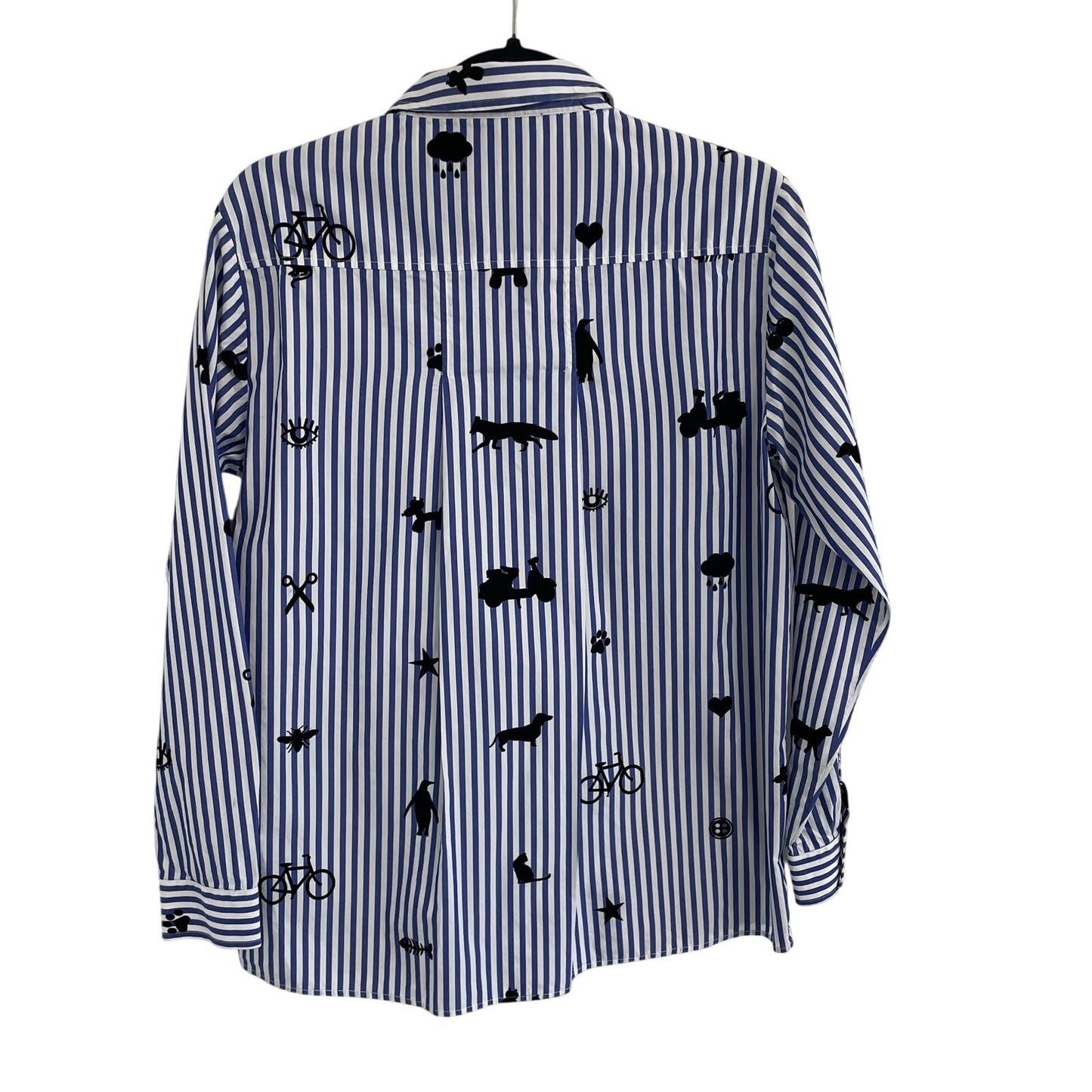 Vilagallo Nina Stripe Floc Shirt Pure Cotton Button Front Womens 42 / US Large