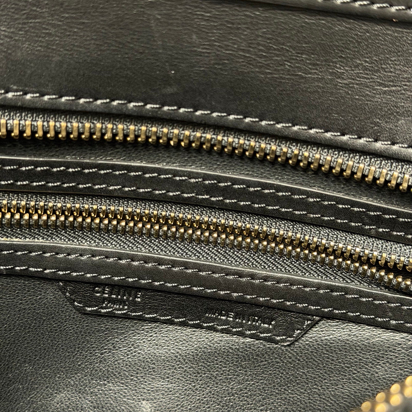 Celine Tricolor Luggage Handbag Color Block Neutrals Leather Green Black Beige