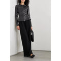 The Row Anasta Black Bonded Leather Zip Up Peplum Jacket Womens 4 Quiet Luxury
