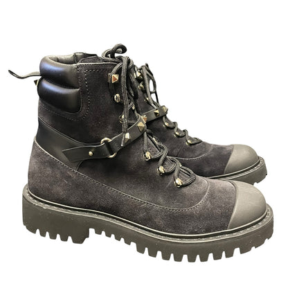 Valentino Garavani Suede Rockstud Cap Toe Combat Boots Black Gold 39.5 / US 9.5