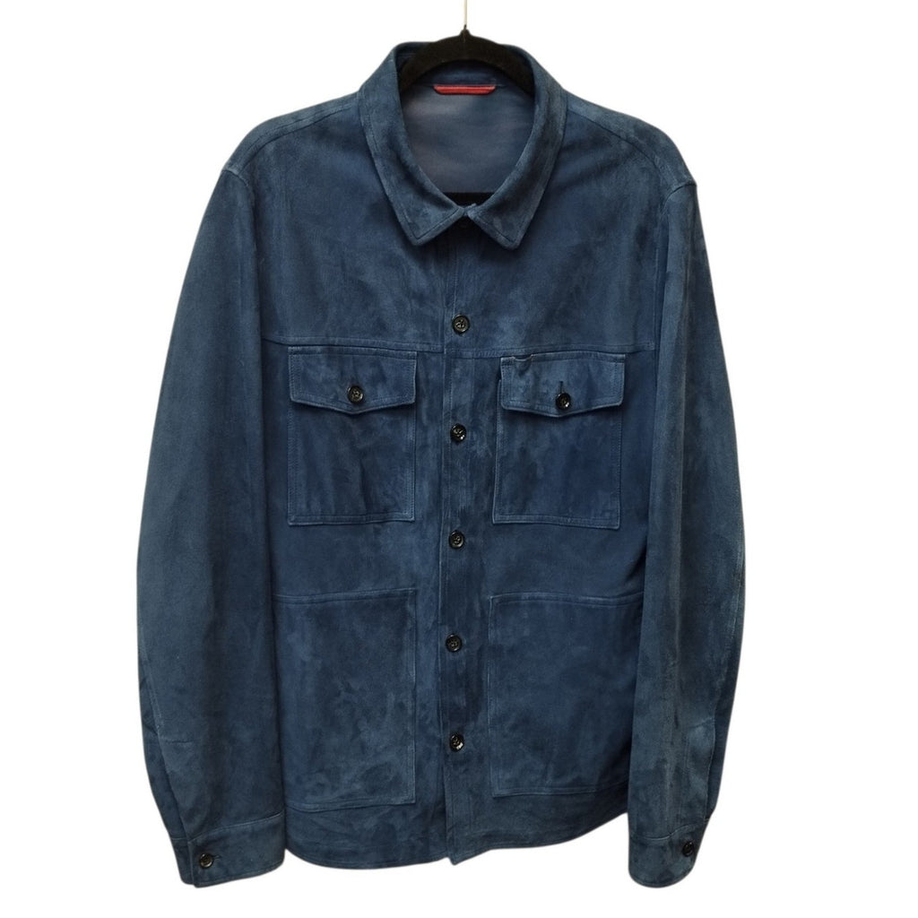 Isaia Napoli Mens Suede Leather Button Up Overshirt Jacket XL Designer Luxury
