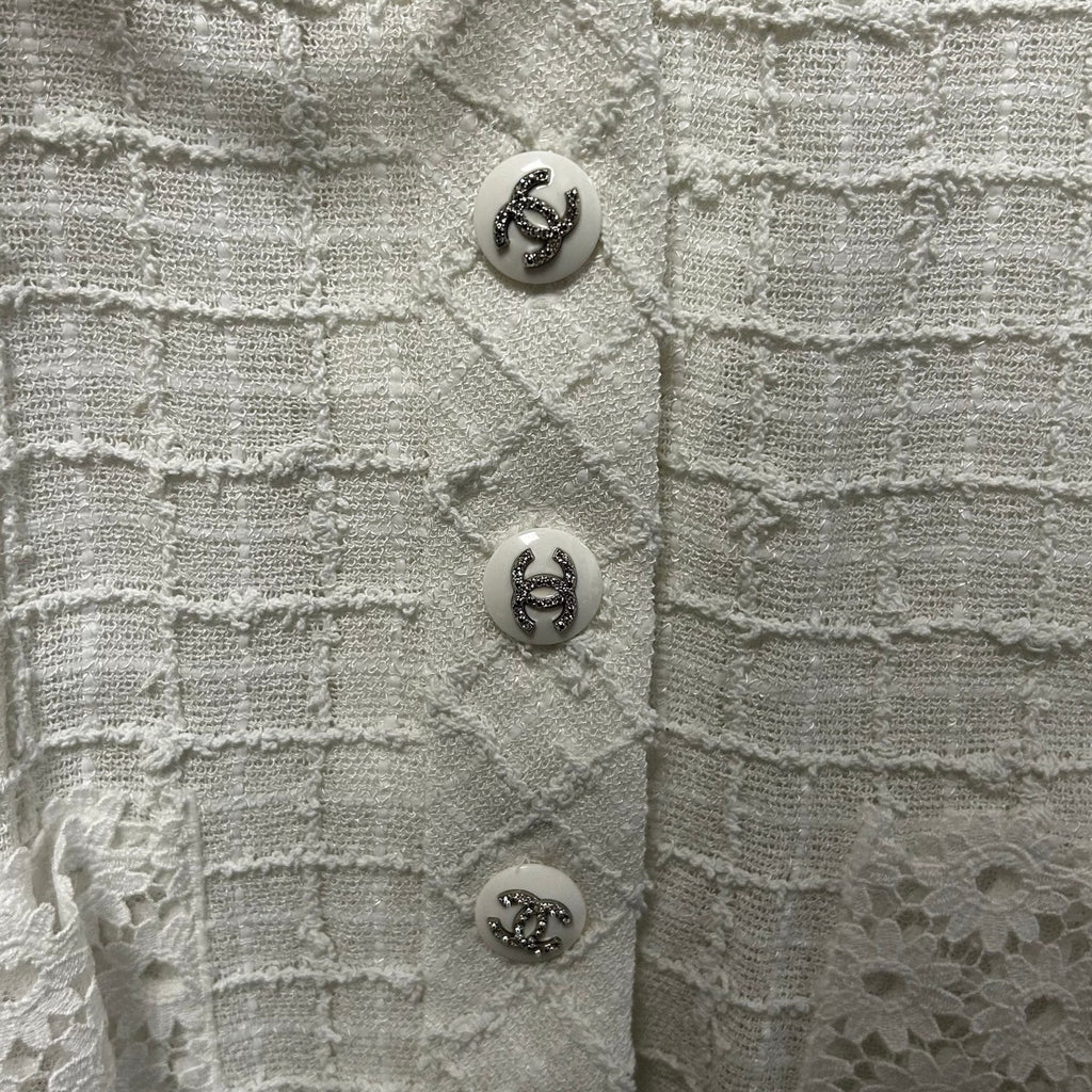 NWT Chanel White Cruise Collection Tweed & Lace Mini Dress Womens 36 / US 4