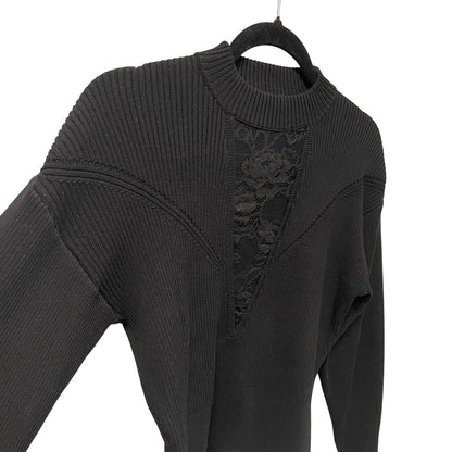 Fleur Du Mal Juliet Lace Insert Cropped Knit Sweater Black Womens Medium