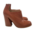 See By Chloe Brown Leather Side Zip Flared Block Heel Ankle Bootie Size 37 US 7