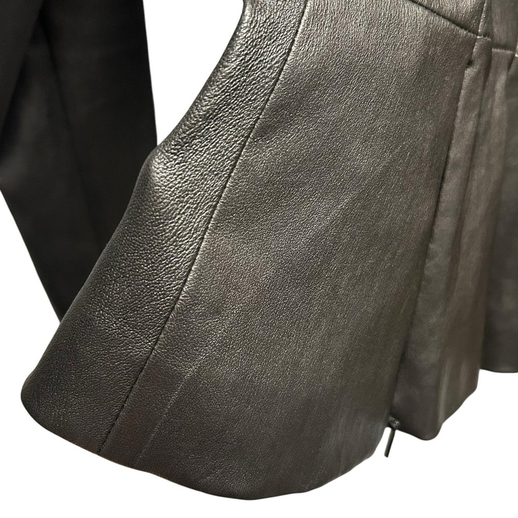 The Row Anasta Black Bonded Leather Zip Up Peplum Jacket Womens 4 Quiet Luxury