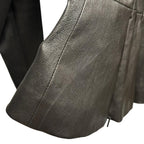 The Row Anasta Black Bonded Leather Zip Up Peplum Jacket Womens 4 Quiet Luxury