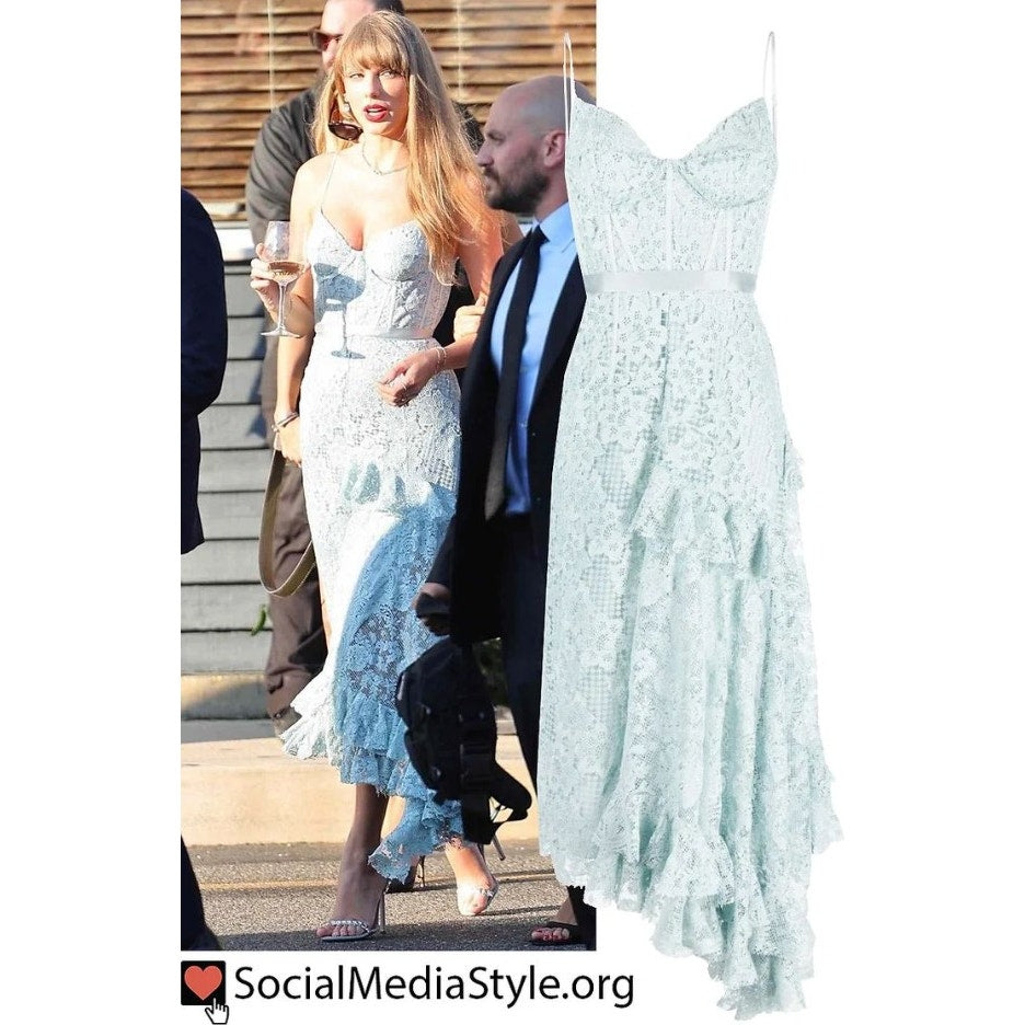 NWT Erdem Melora Asymmetric Lace Midi Dress Sky Blue US 4 *Worn by Taylor Swift*