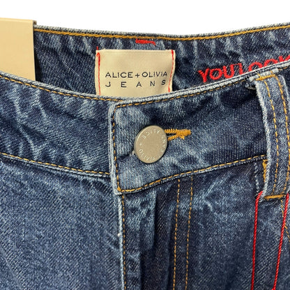 NWT Alice + Olivia Amazing Low Rise Baggy Jean Dark Rinse Star Embellished 24