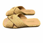 Prada Raffia Criss Cross Slide Sandal Neutral Logo Emblem Size 39 / US 9 Luxury